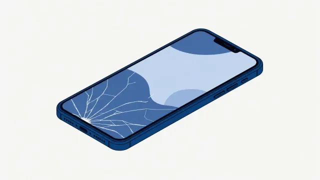 Smartfon z pękniętą w rogu szybką i działającym ekranem